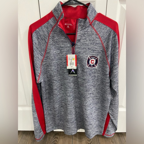 Antigua Other - NWT Antigua 1/4 Zip Pullover Chicago Fire MLS Men's Medium Gray Heather Red